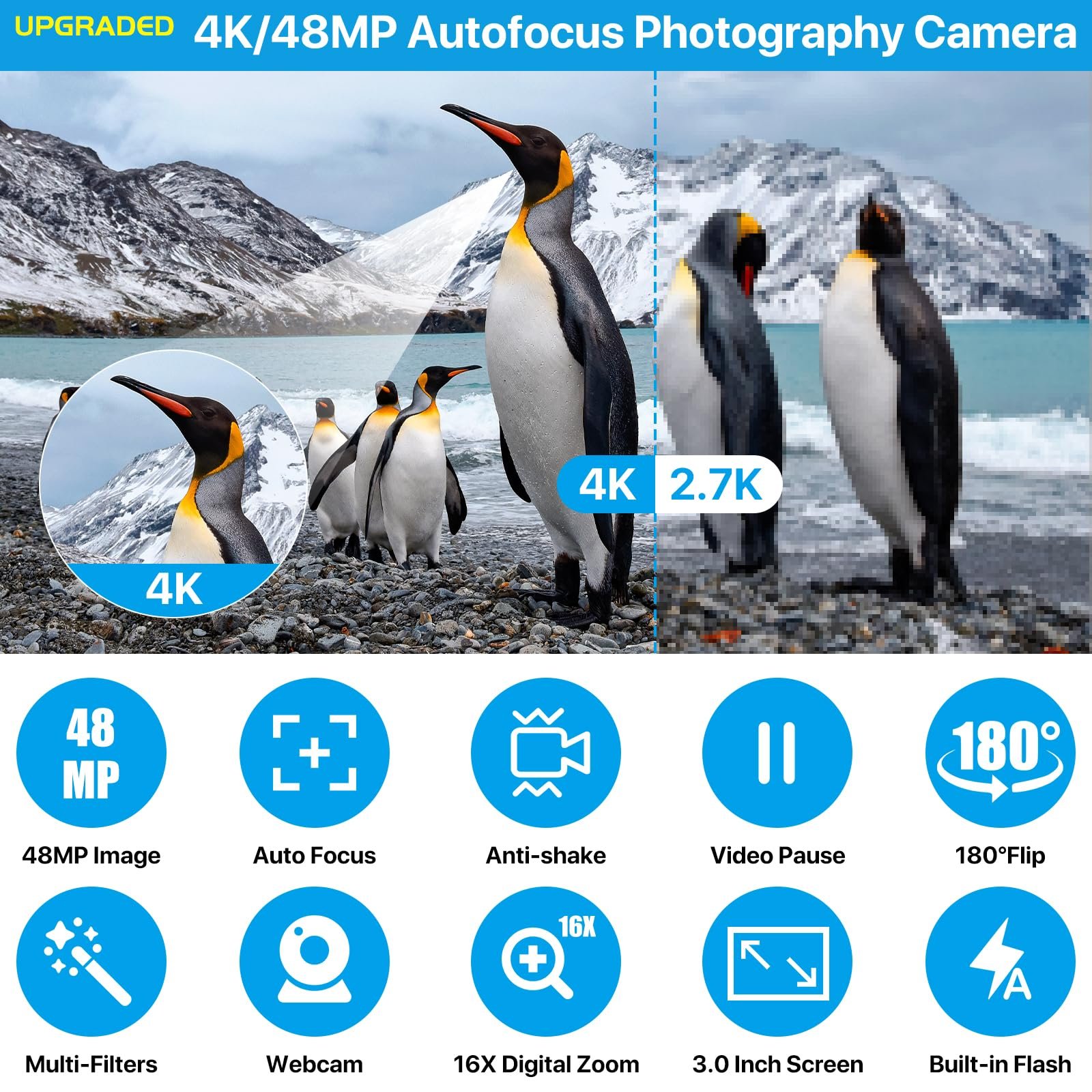 2024 DSLR DC 48MP 2.7k DSLR Professional Camera with 3.0 Inch IPS Rotating Screen Digital Camera