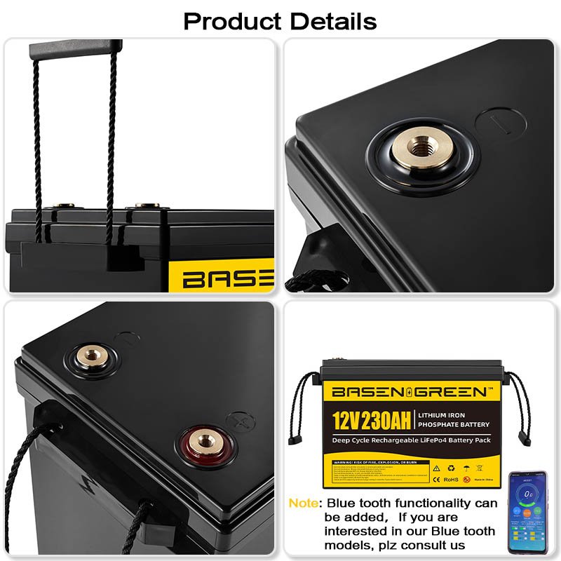BASEN IP65 4000 Deep cycle 12v battery lifepo4 12v 50AH 100ah 230AH lithium battery with BMS for RV golf carts scooter boat