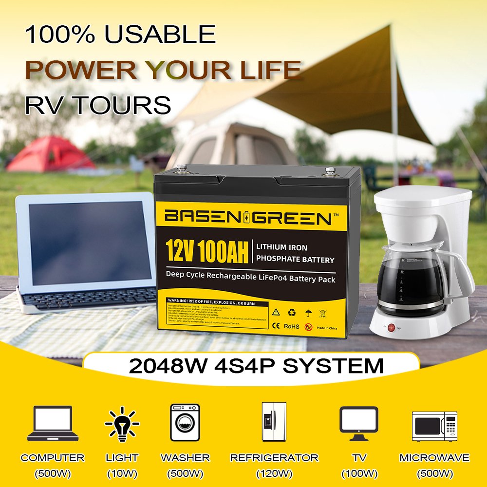 BASEN IP65 4000 Deep cycle 12v battery lifepo4 12v 50AH 100ah 230AH lithium battery with BMS for RV golf carts scooter boat