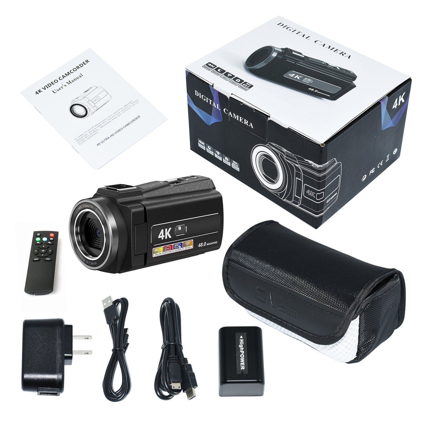 4K HD Digital Camcorder Zoom Handheld Shooting Electronic Anti-Shake Video Camera Outdoor Sports DV Camcorder Wi-Fi Photography