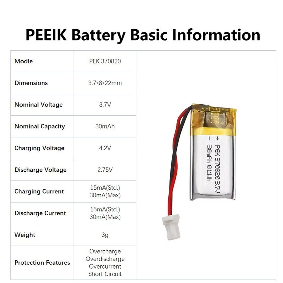 PEEIK 370820 30mAh 3.7V New Battery Products Worldwide Shipping Batteries High Energy Density Smart Doorbell Digital Camera
