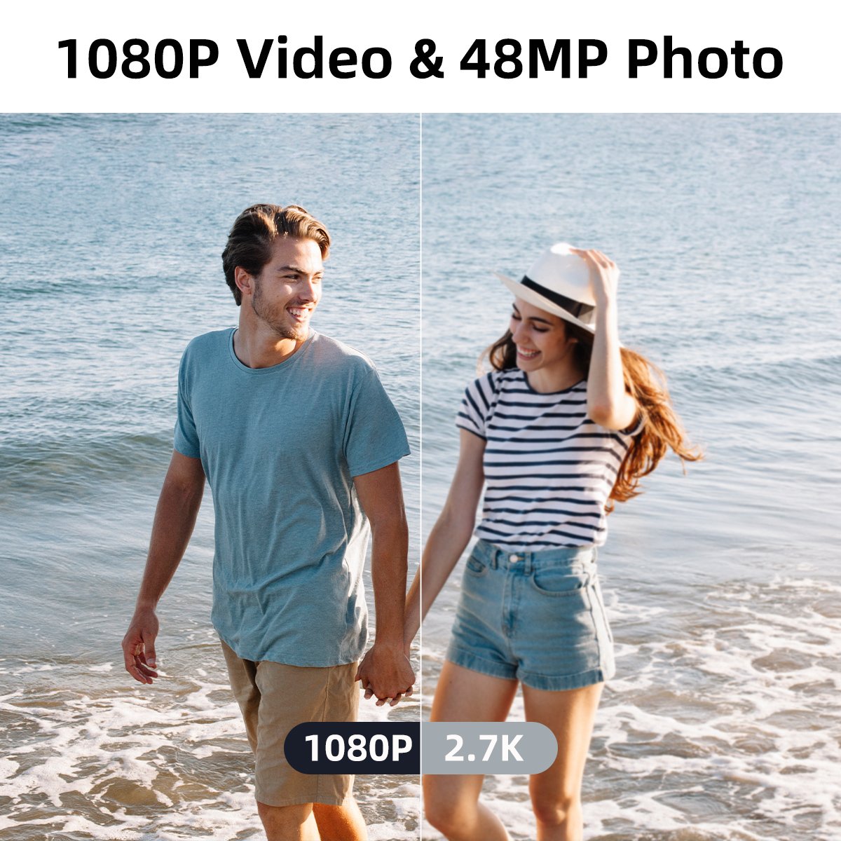 HD 1080P Waterproof Camera 2.4'' Screen IP68 5M Waterproof Auto Focus 4X Digital Zoom Underwater Camera for Snorkeling (Yellow)