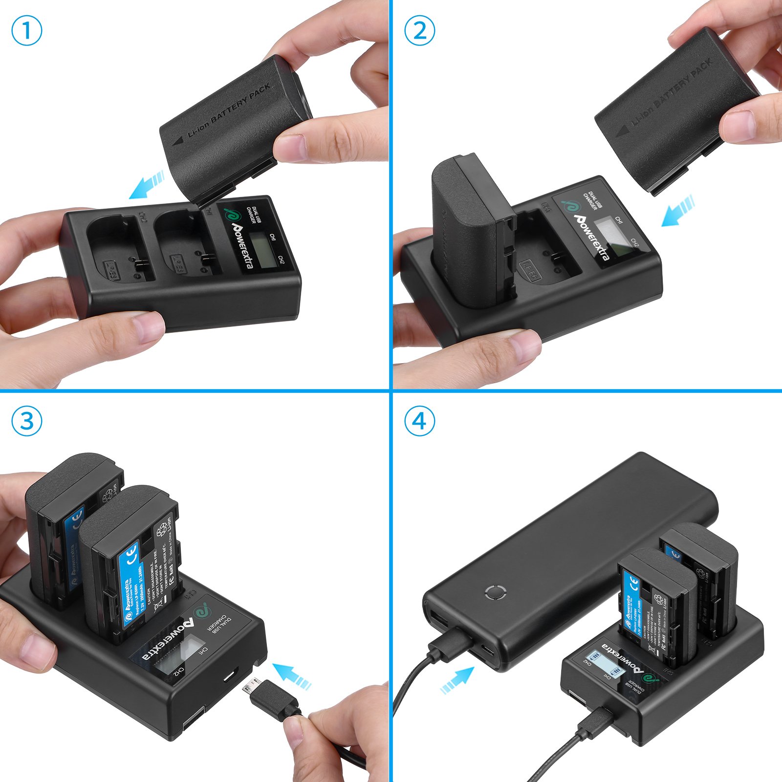 Universal Intelligent LP-E6NH Cameras 2950mAh Replacement Dual Slot Digital Battery Charger
