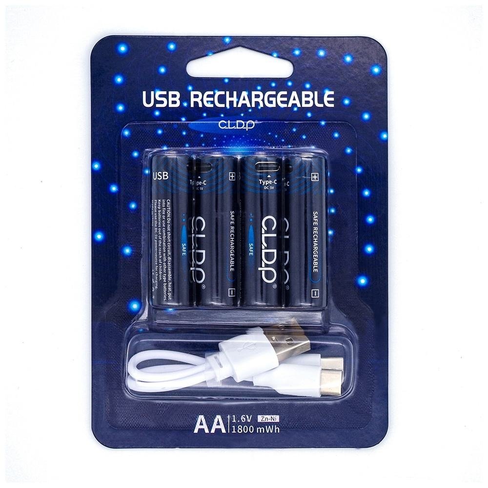 Oem Customized Nizn 1.6 Volt Aa Rechargeable battery 1.5v batteries With Usb-c Cable Packed 2pcs 4pcs