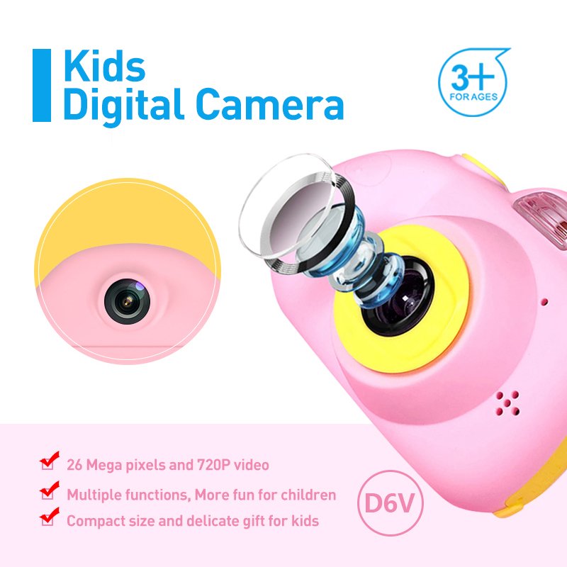 D6 Digital Camera for Kids 2.0X10 Games Filter with Video Playback Mini CMOS Sensor for Children's Promotional Gifts