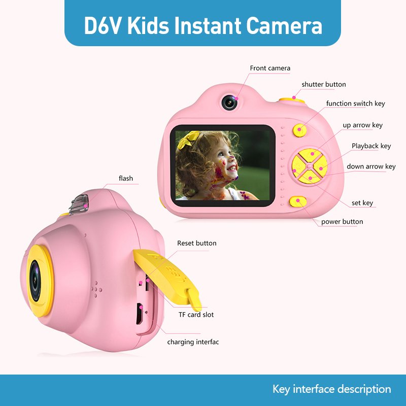 D6 Digital Camera for Kids 2.0X10 Games Filter with Video Playback Mini CMOS Sensor for Children's Promotional Gifts
