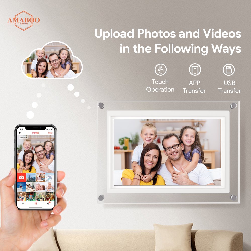 WIFI Digital Photo Frame 10.1 inch IPS FRAMEO 1080P IPS Touch Screen 32GB Memory Send Photo WiFi Cloud Picture Frame