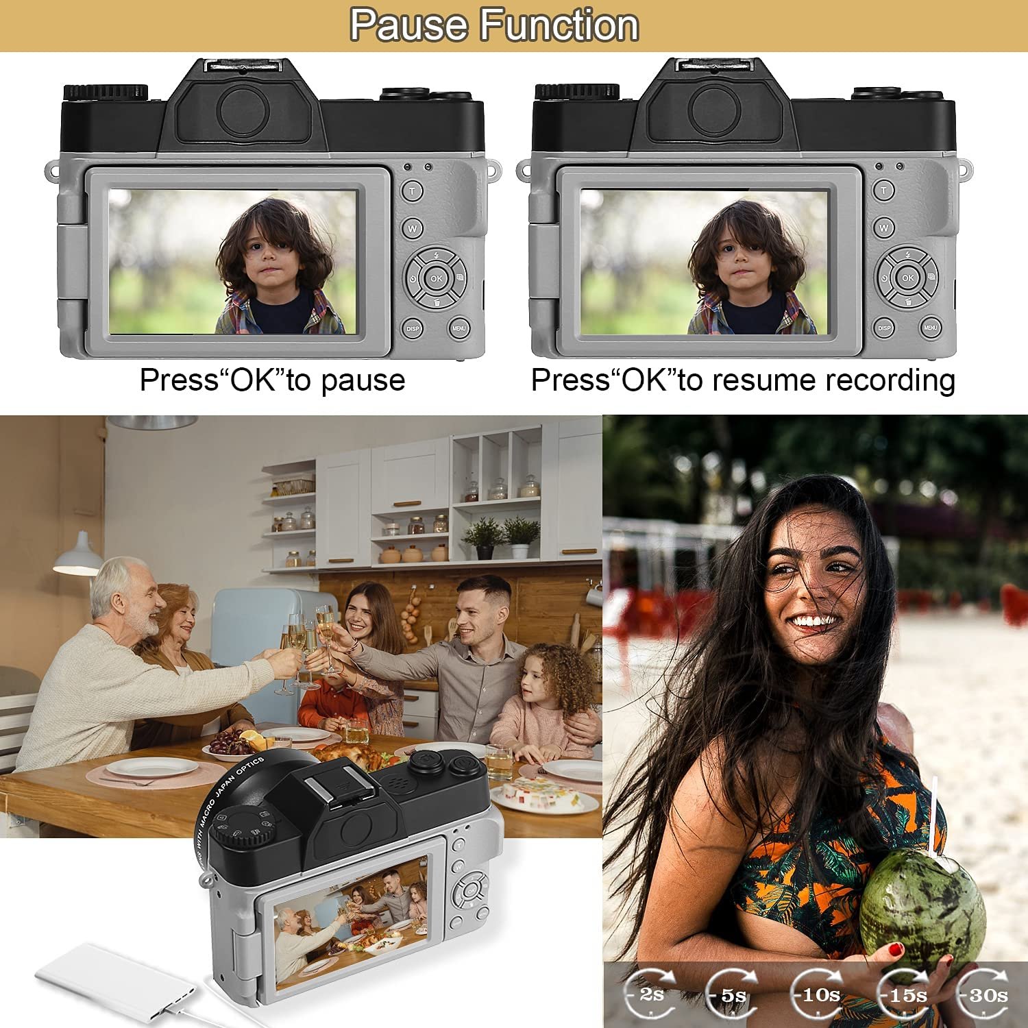 4K Digital Camera 16X Digital Zoom Vlogging Camera Video Camcorder Wide Angle Lens for YouTube