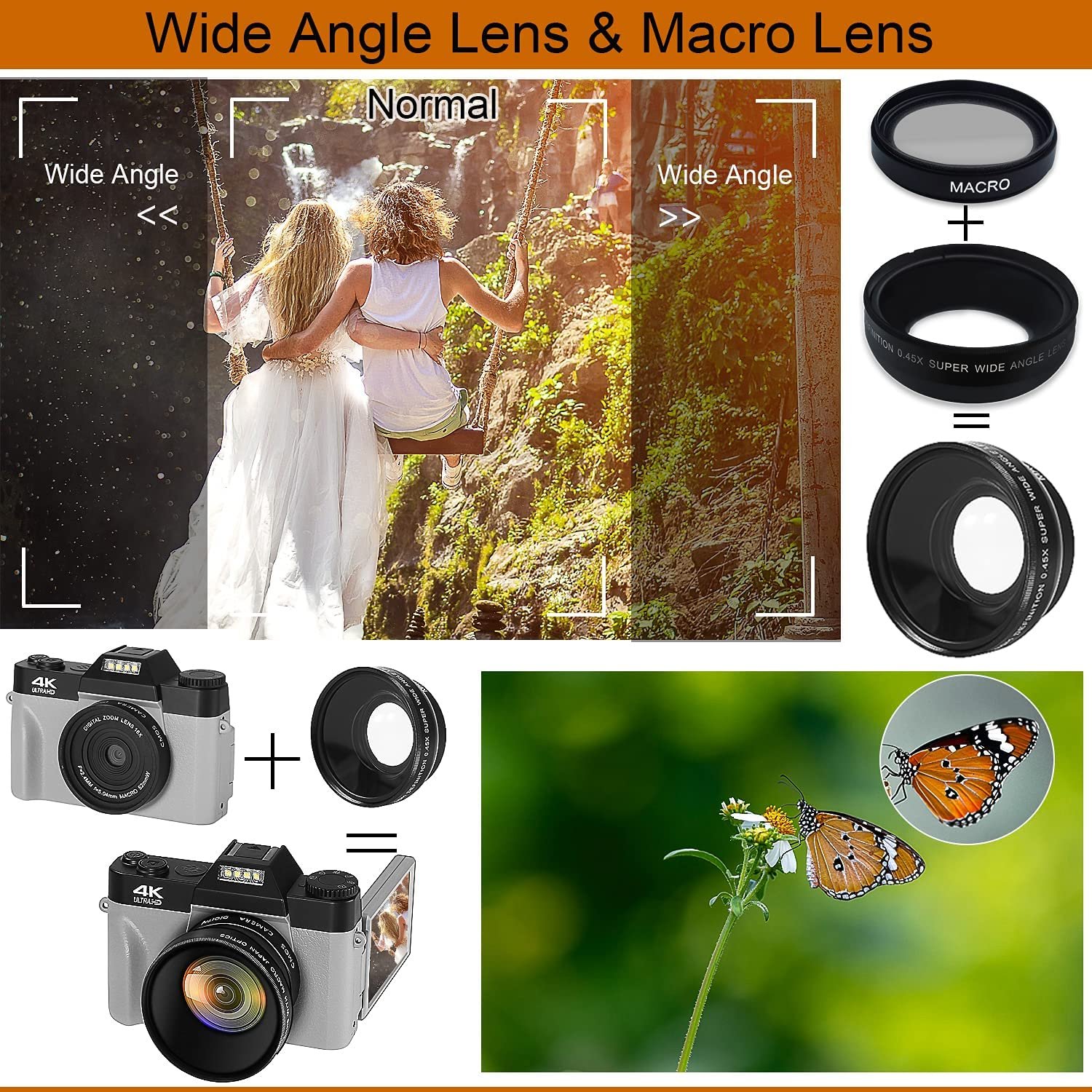4K Digital Camera 16X Digital Zoom Vlogging Camera Video Camcorder Wide Angle Lens for YouTube