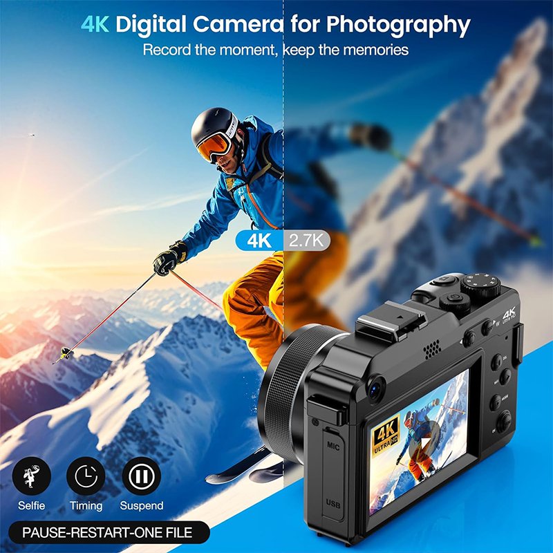 4K Digital Camera 48MP with 18X Zoom Kids Camera with 32GB Card for Teens and Beginners Point and Shoot Camera