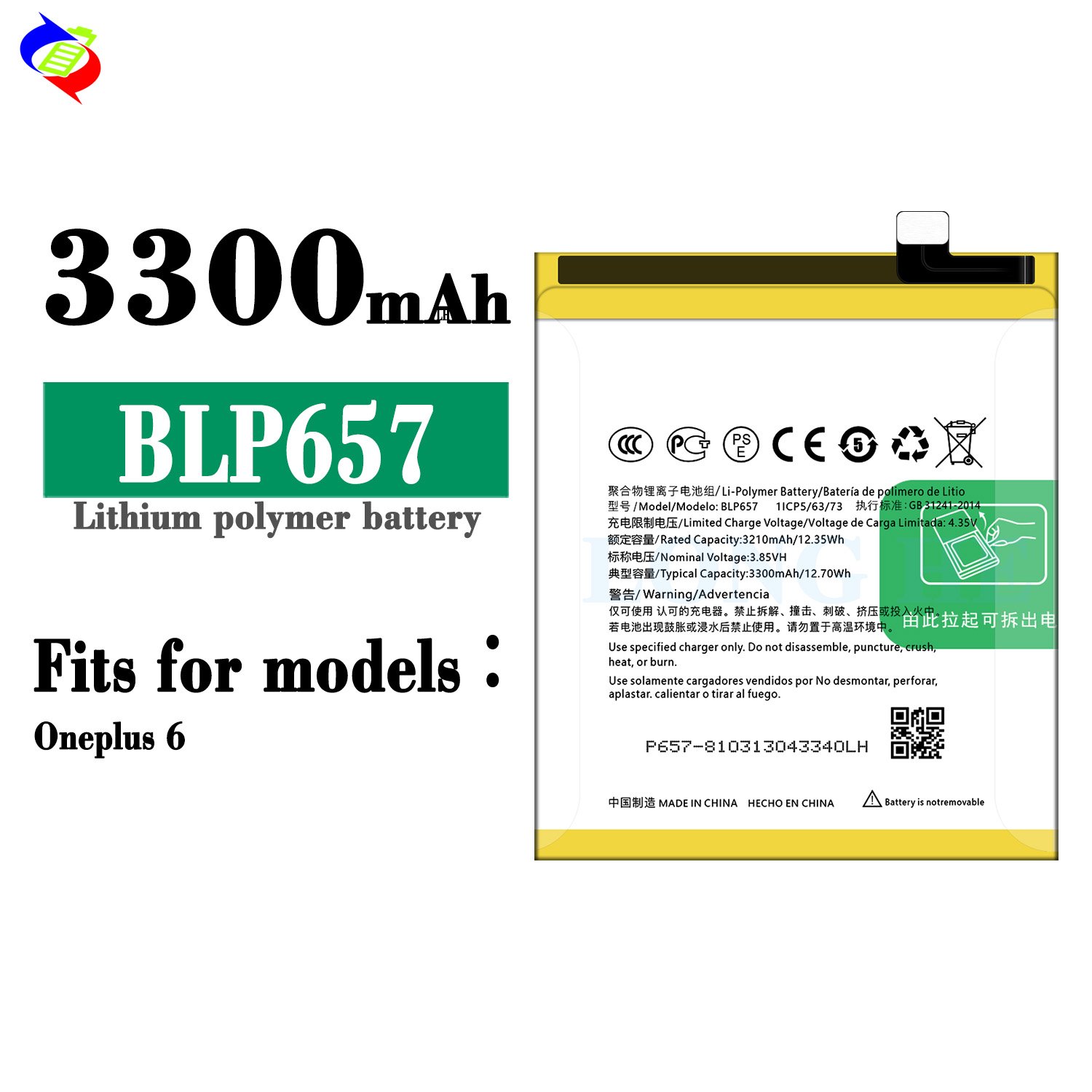 Lithium cell polymer BLP657 3.8V 2400mAh For Oneplus six 1+6 one plus 6 oneplue 6 Replaceable battery
