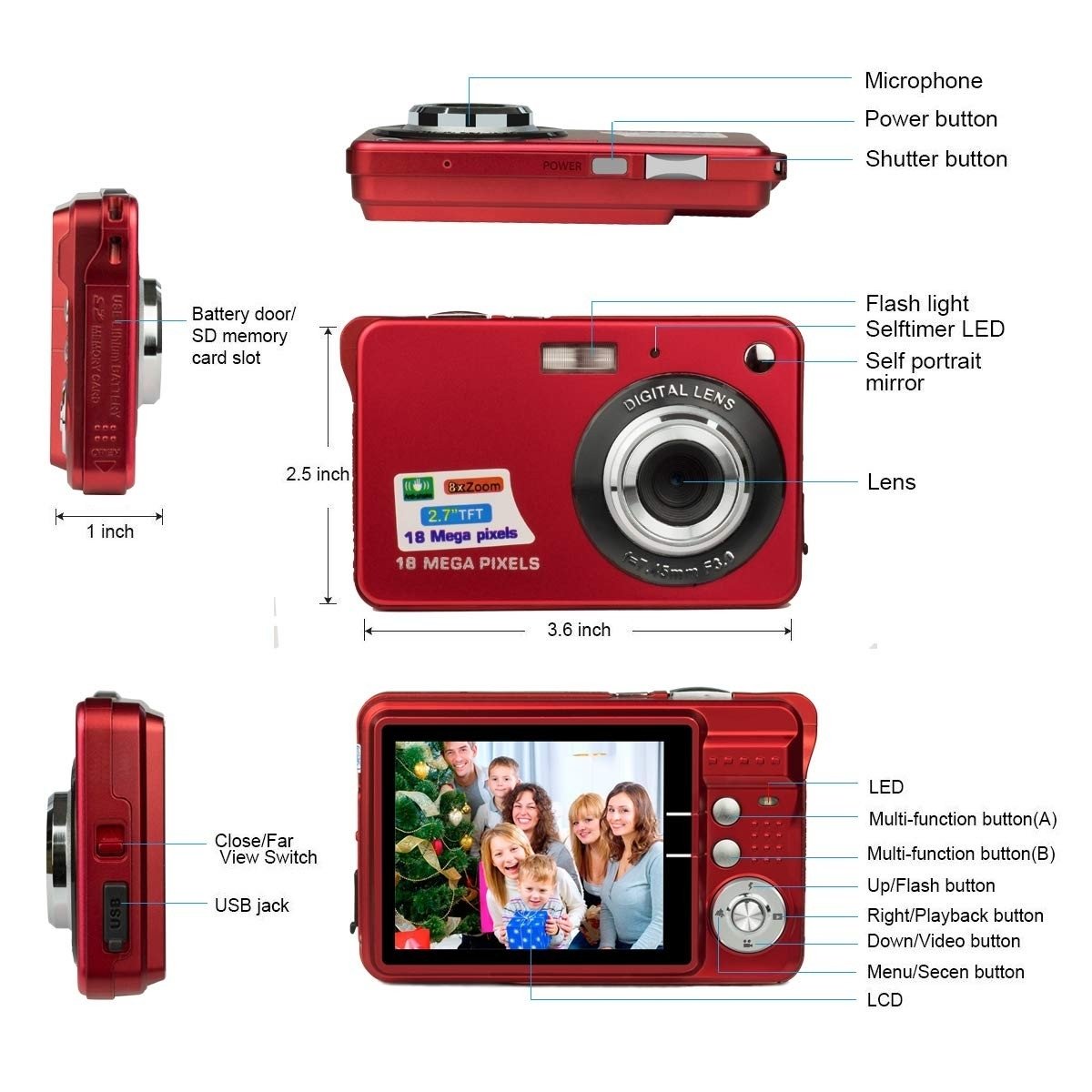 Hot Sale 4K Portable 2.7"Tft Lcd Display Mini Popular Digital Camera 18Mega Pixels Hd Digital Camera with LED