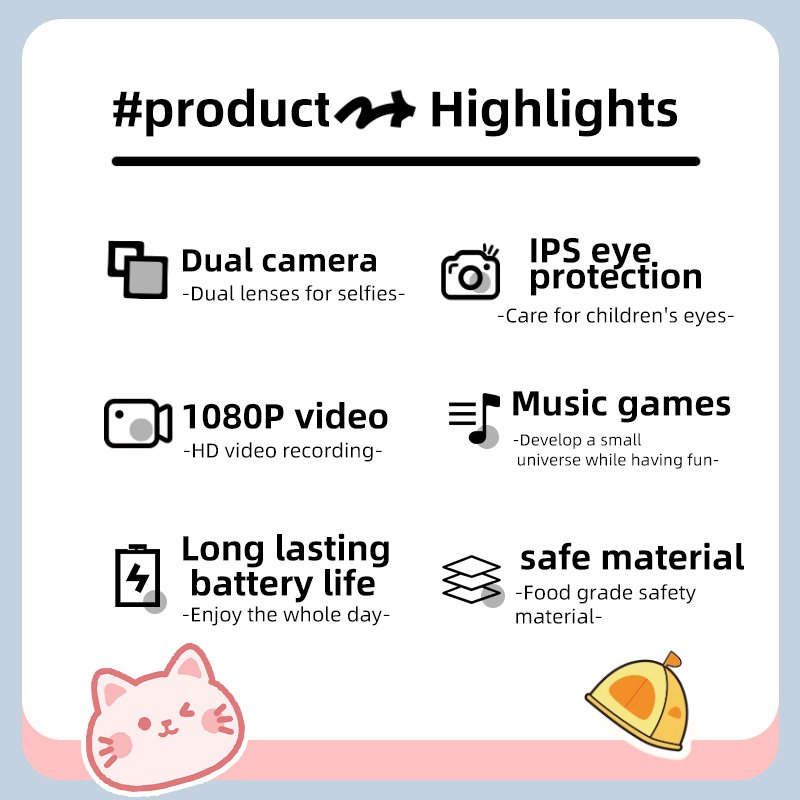 2024 1080p Hd 2inch Screen Children Digital Camera Latest Kids Camera Dual Lens Girls Boys Toys Gift With Game Player
