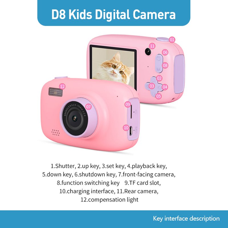 Kid Camera Toy Front And Rear Dual Children Camera 2.0 Inch Ips 1080p Hd Digital Video Camera For Kids