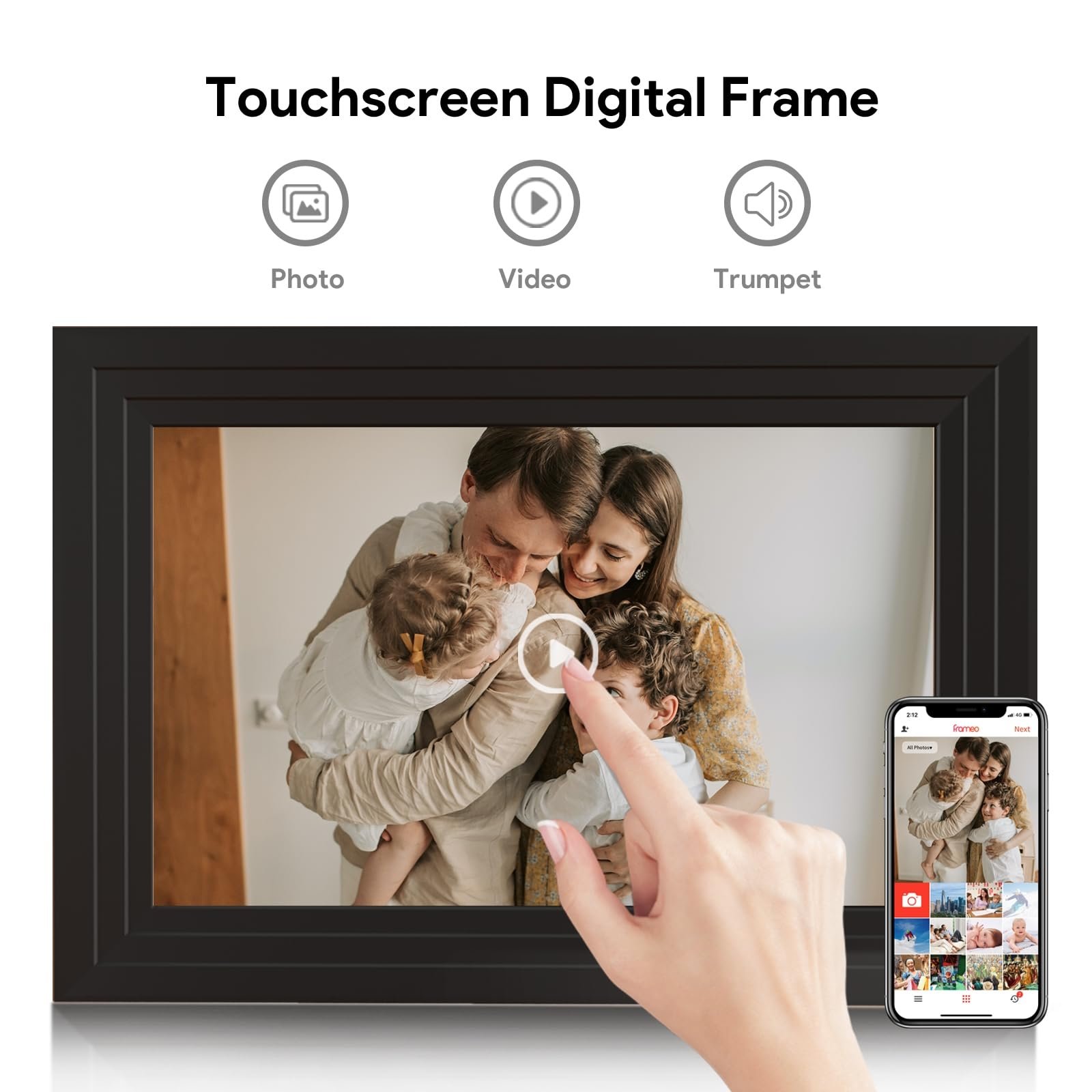 Automatic Picture Rotation Digital Picture Frame WLAN 10.1 Inch HD IPS Touch Screen Electronic Picture Frame with 32 GB Memory