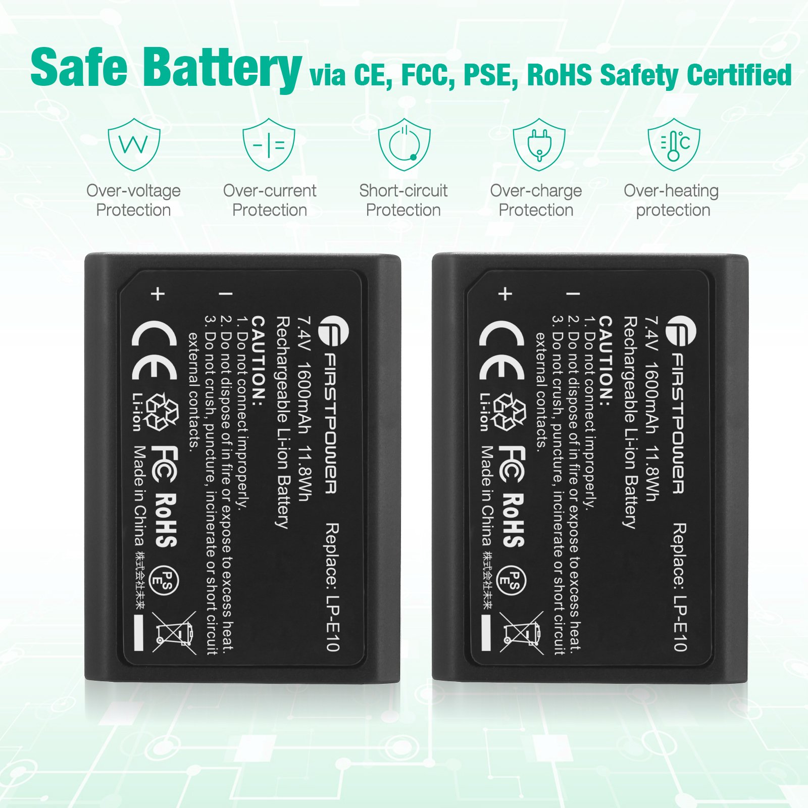 Powerextra Rechargeable Camera LPE10 Battery 1600mAh 7.4v Li ion Digital Camera Batteries For Canon