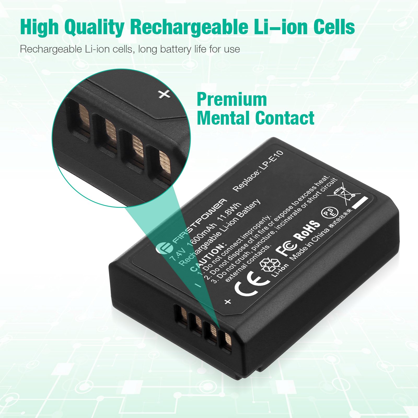 Powerextra Rechargeable Camera LPE10 Battery 1600mAh 7.4v Li ion Digital Camera Batteries For Canon