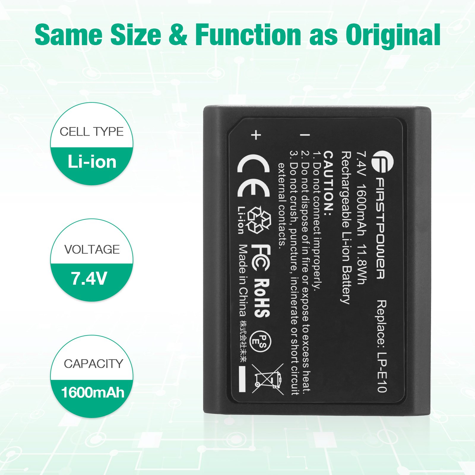 Powerextra Rechargeable Camera LPE10 Battery 1600mAh 7.4v Li ion Digital Camera Batteries For Canon
