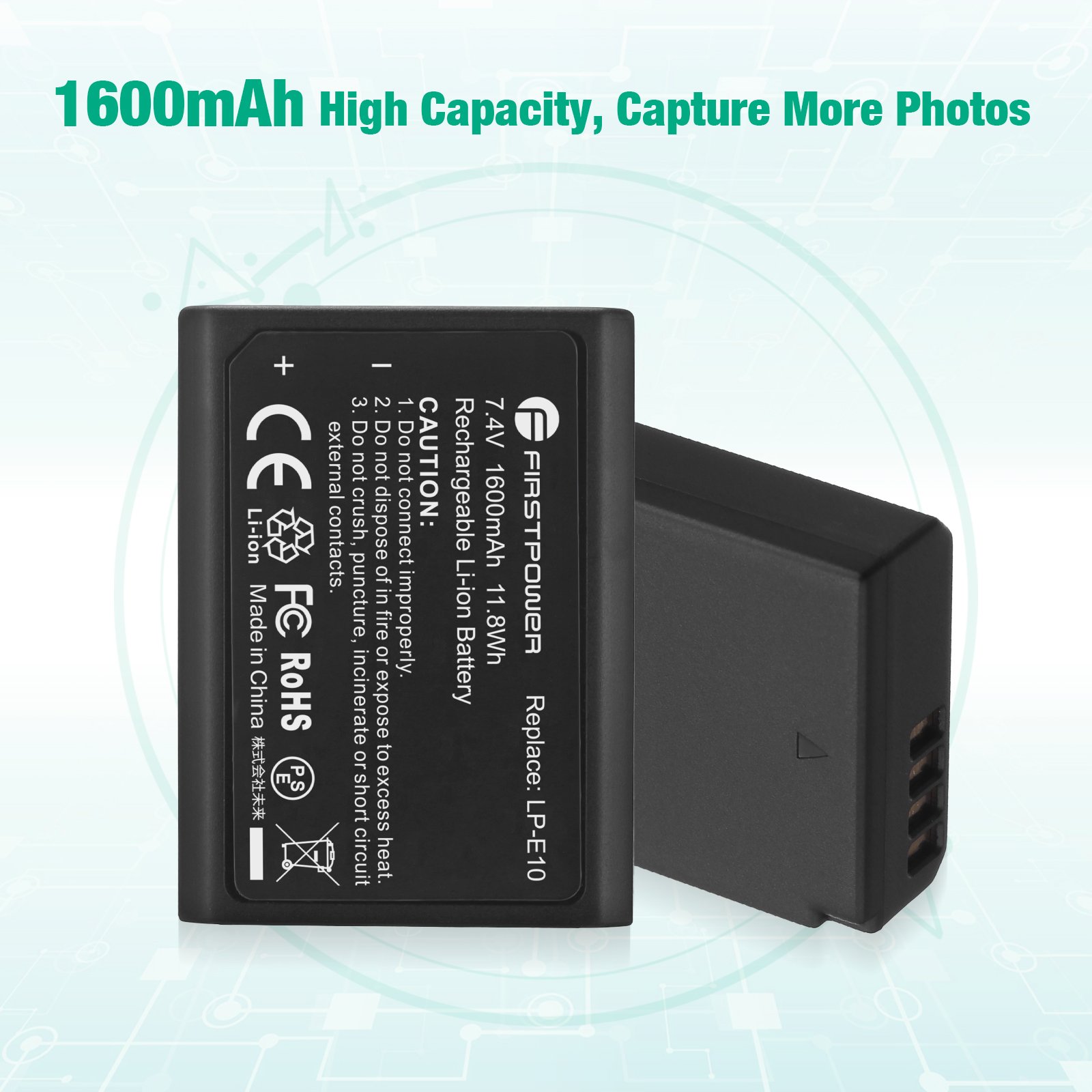 Powerextra Rechargeable Camera LPE10 Battery 1600mAh 7.4v Li ion Digital Camera Batteries For Canon