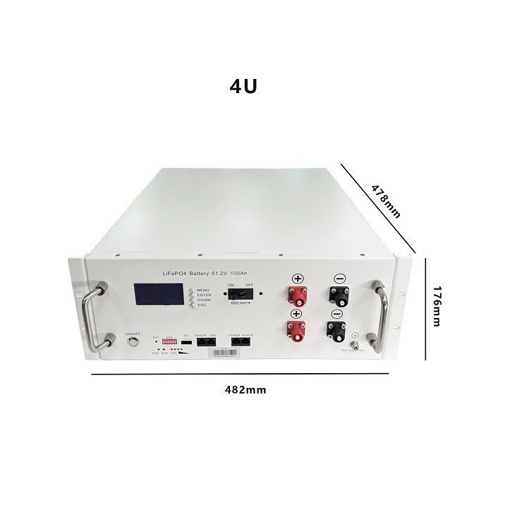 4Ucabinet lithium iron phosphate battery pack6000 cycles, 5KW capacity with digital display screen circuit breaker,