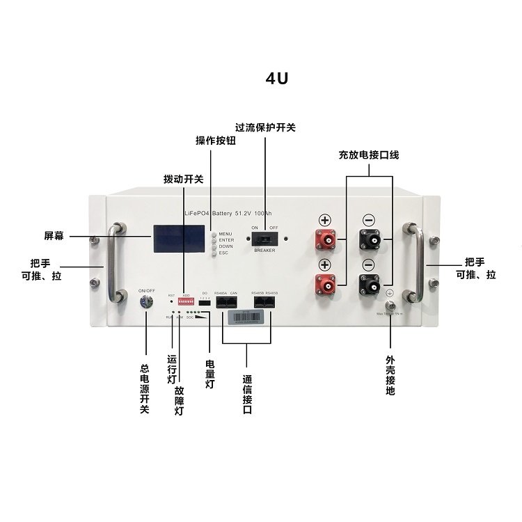 4Ucabinet lithium iron phosphate battery pack6000 cycles, 5KW capacity with digital display screen circuit breaker,