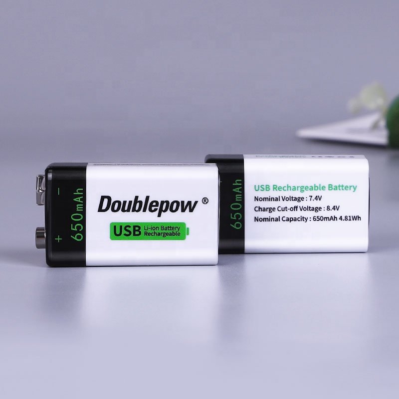 Doublepow USB 9V 650mAh Lithium ion Rechargeable Battery for Smoke detector / multimeter