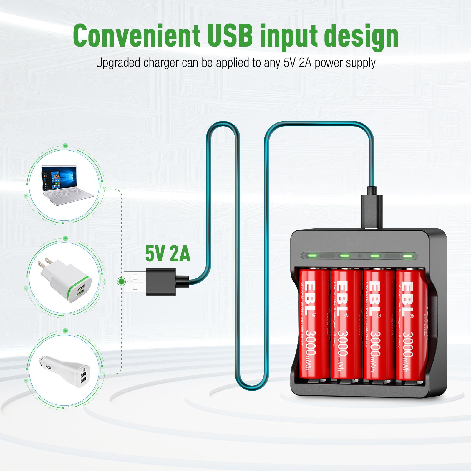 EBL Wholesale 1.5V AA Battery Rechargeable Li-ion Battery With Charger