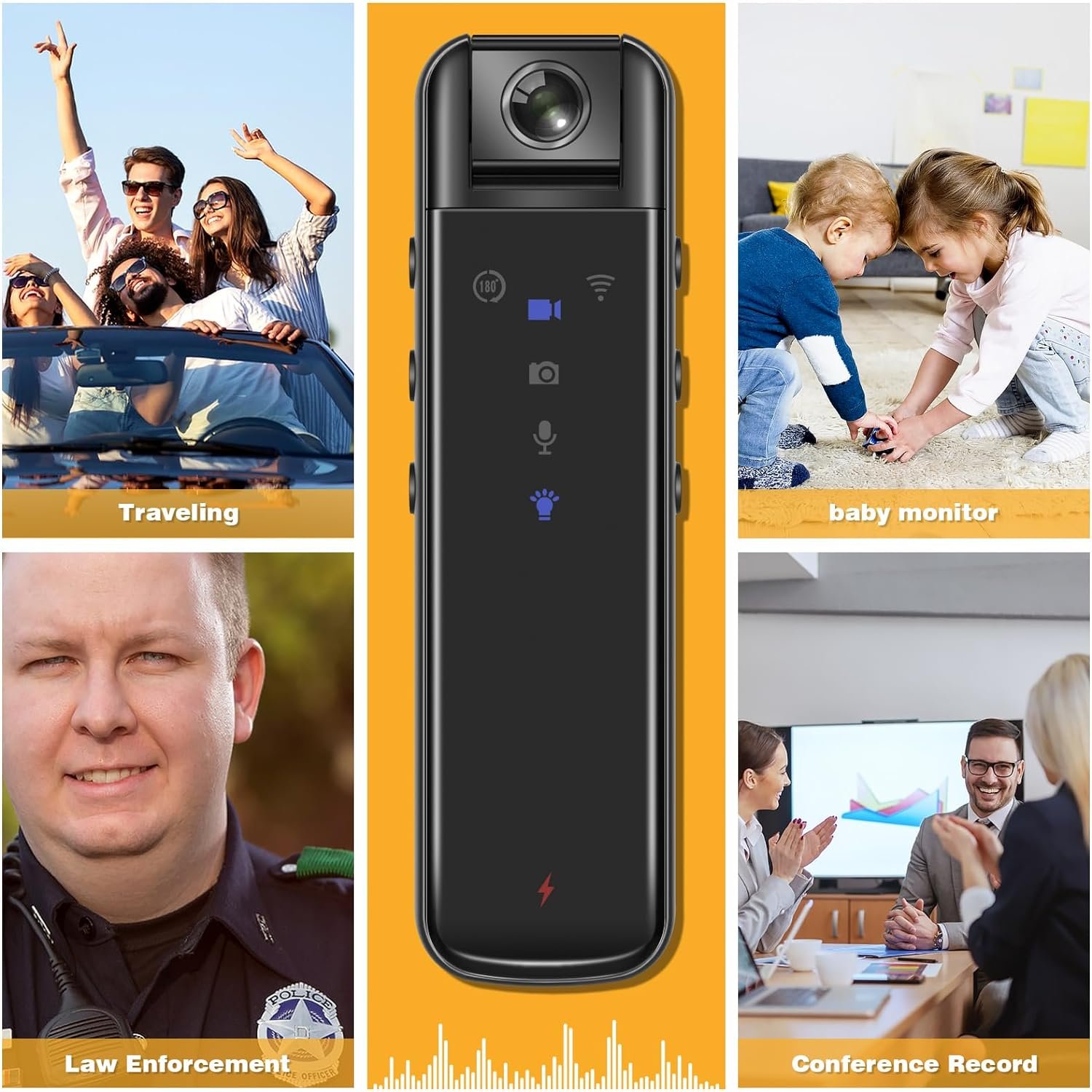P2P WiFi View Small Size Audio Recorder With 180 Degree Rotatable Camera Lens Night Vision Body Camera