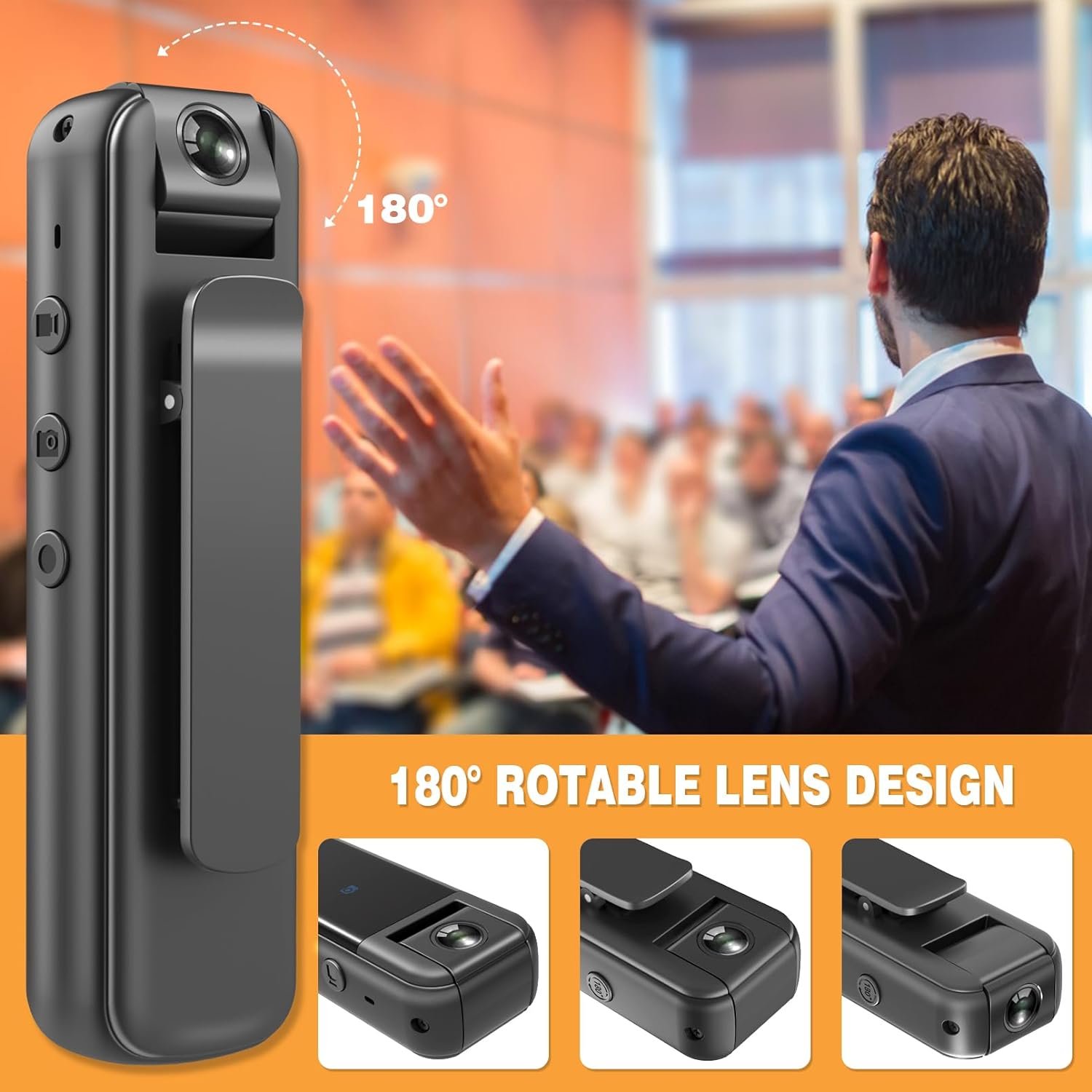P2P WiFi View Small Size Audio Recorder With 180 Degree Rotatable Camera Lens Night Vision Body Camera