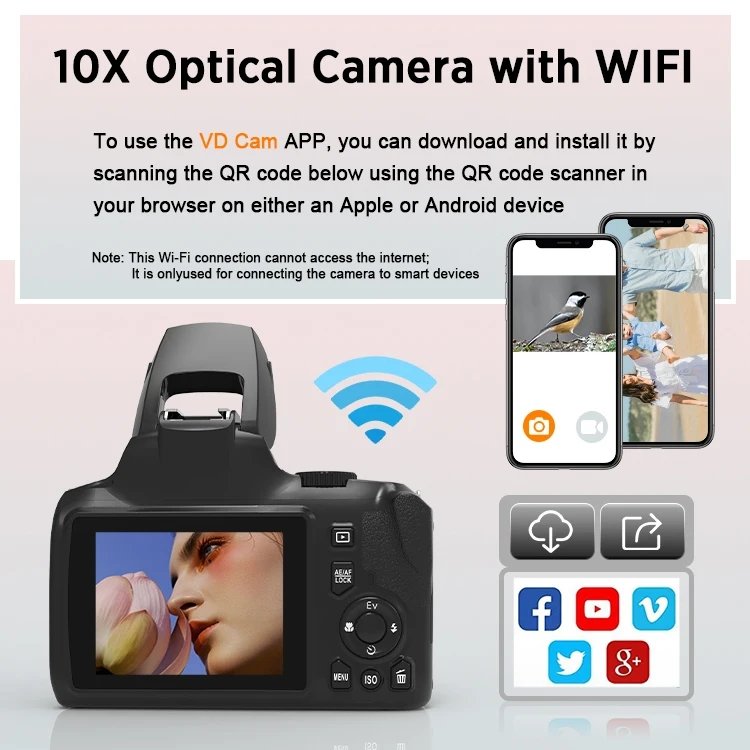 Custom Digital Camera 4K Vlog Video Camera YouTube Vlogging 56MP WiFi Digital Camera Recorder
