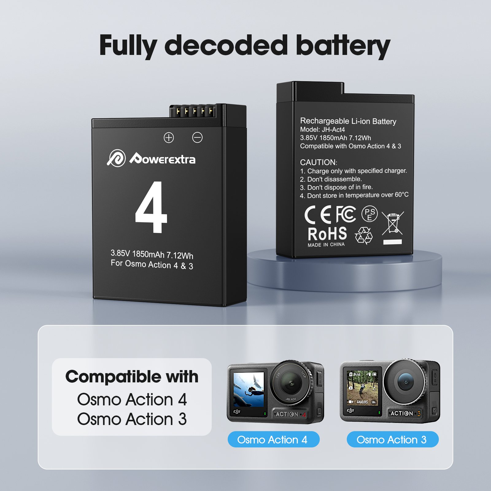 1850mAh li-ion Camera Digital Battery 3.85v Replacement Rechargeable Lithium ion Battery Pack Charger Box Set For Osmo Action