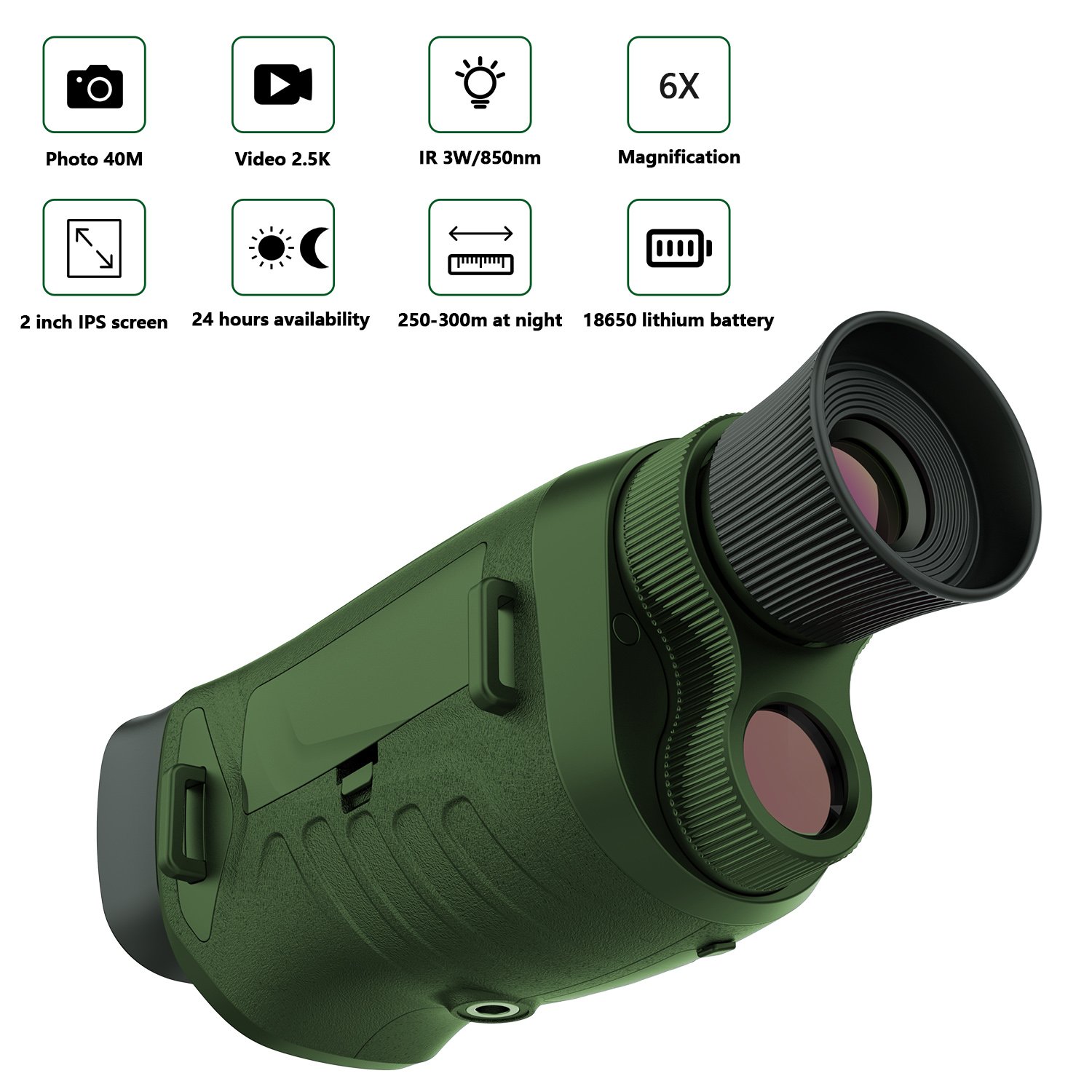 DT19 Night Vision Monocular 2inch Screen 2.5K video 8X Digital Zoom night vision goggles IR 300m night vision hunting scope