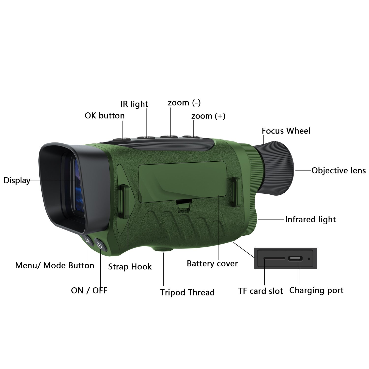 DT19 Night Vision Monocular 2inch Screen 2.5K video 8X Digital Zoom night vision goggles IR 300m night vision hunting scope