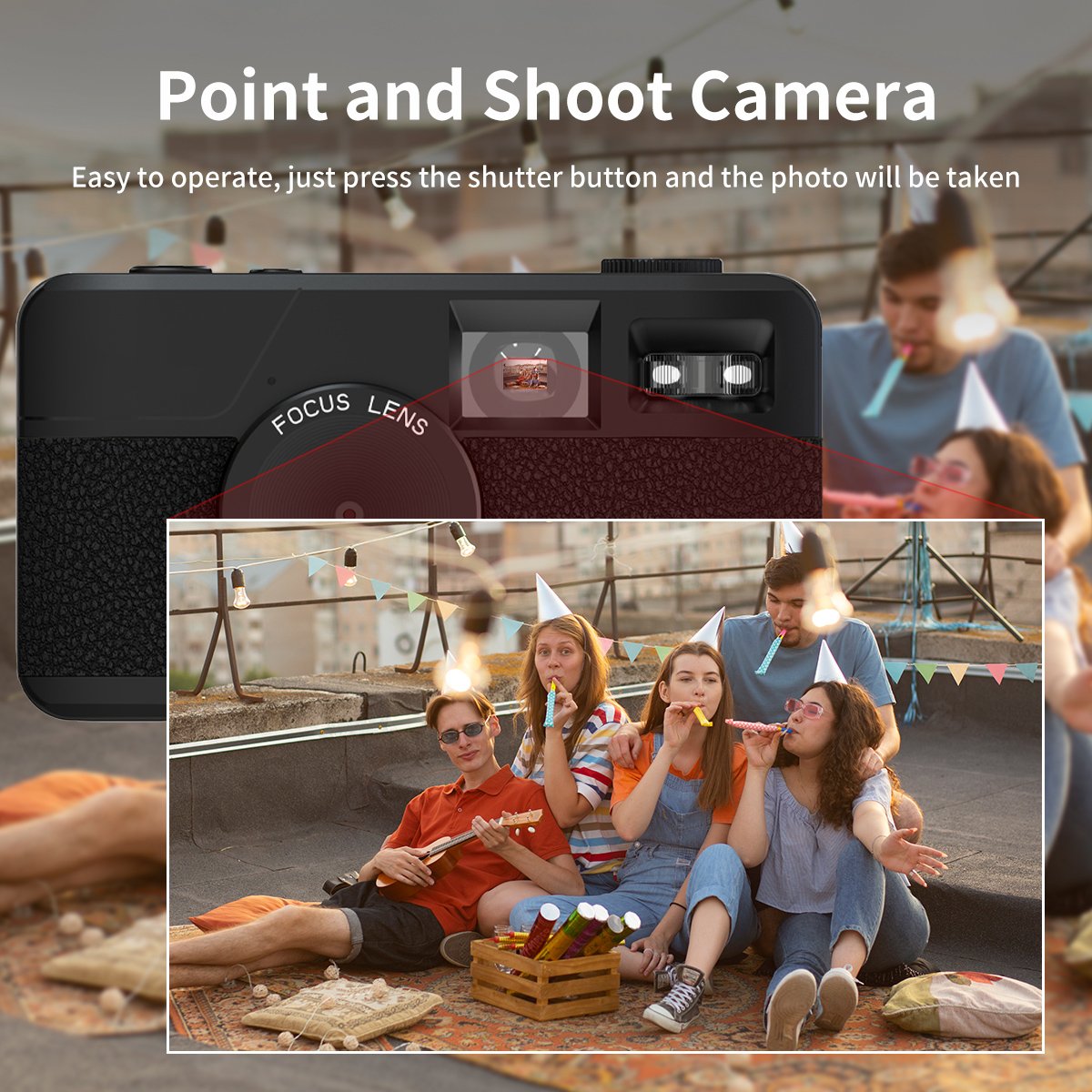 Retro Screenless Digital Camera Screen-free 8 Mode Filters Without Screen 8MP Photo with Photo Counter LED Flash Camping Camera
