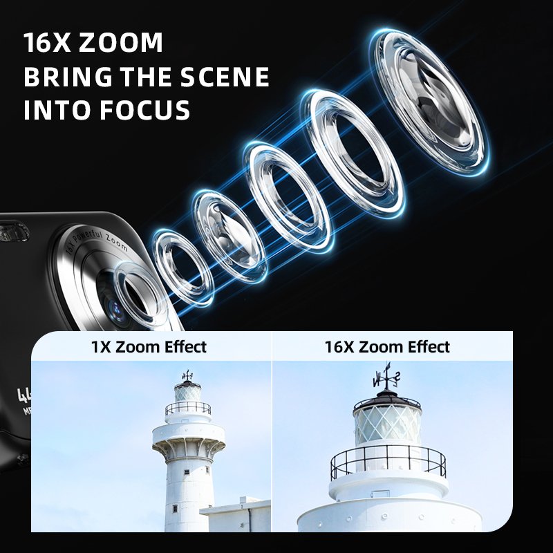 Digital Camera Ultra HD 2.7K Mini Camcorder 44MP 2.4 Inch LCD Screen Rechargeable Students Compact Record Vlogging Camcorders