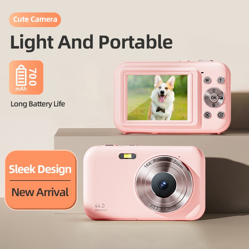 Digital Camera Ultra HD 2.7K Mini Camcorder 44MP 2.4 Inch LCD Screen Rechargeable Students Compact Record Vlogging Camcorders