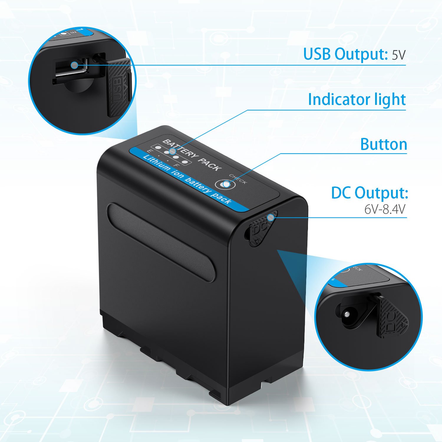 Powerextra Multi-Function 6600 mAh Digital Camera Battery Pack With Usb Port