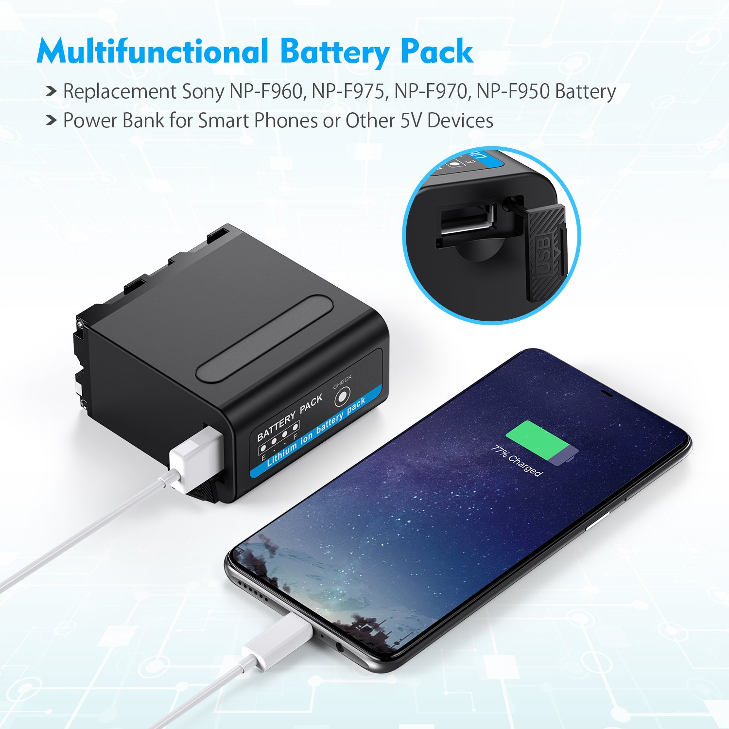 Powerextra Multi-Function 6600 mAh Digital Camera Battery Pack With Usb Port