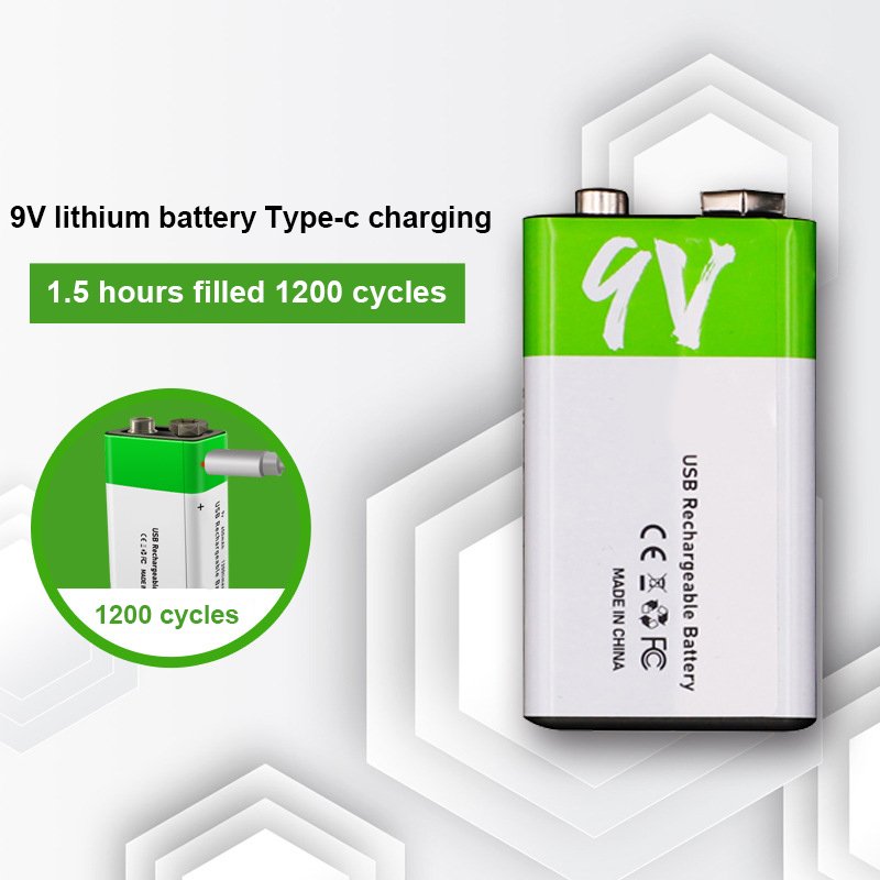Multi-function Portable USB Rechargeable Battery 650mAh 9V Lithium-Ion Battery Type-C Charging For Home
