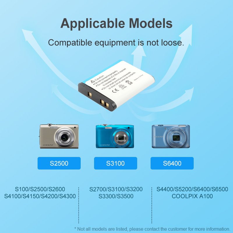 Replacement Lithium Battery EN-EL19 for Nikon Coolpix S32 S33 S100 S2500 S2750 S3100 S3200 S3300 Cameras