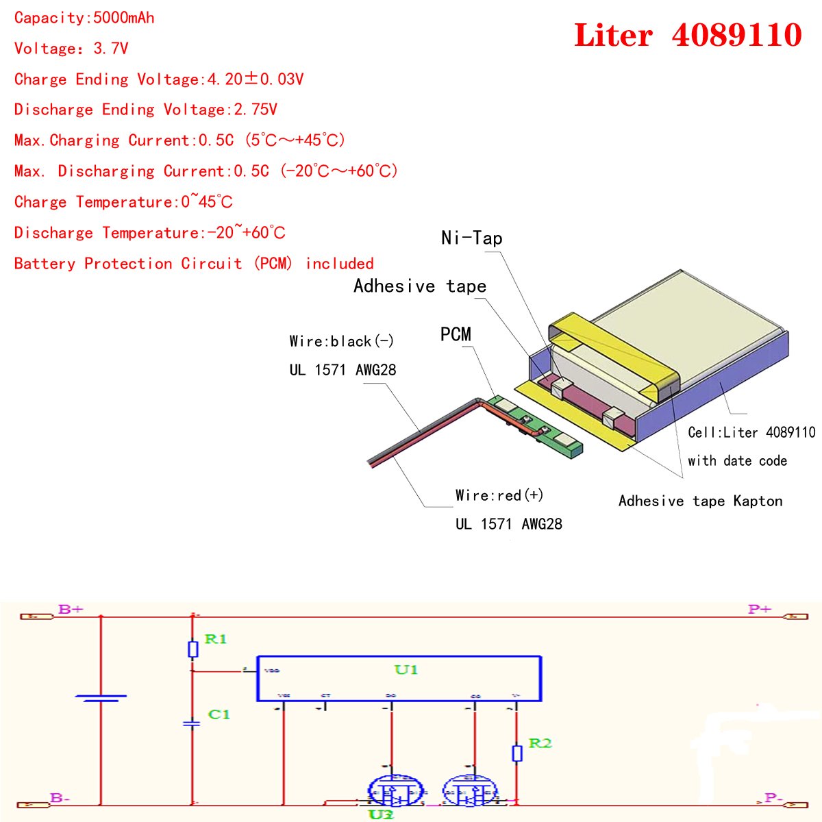 4089110 3.7V 5000mah Lithium Polymer Rechargeable Battery Liter Energy Battery Soft Package Seiko