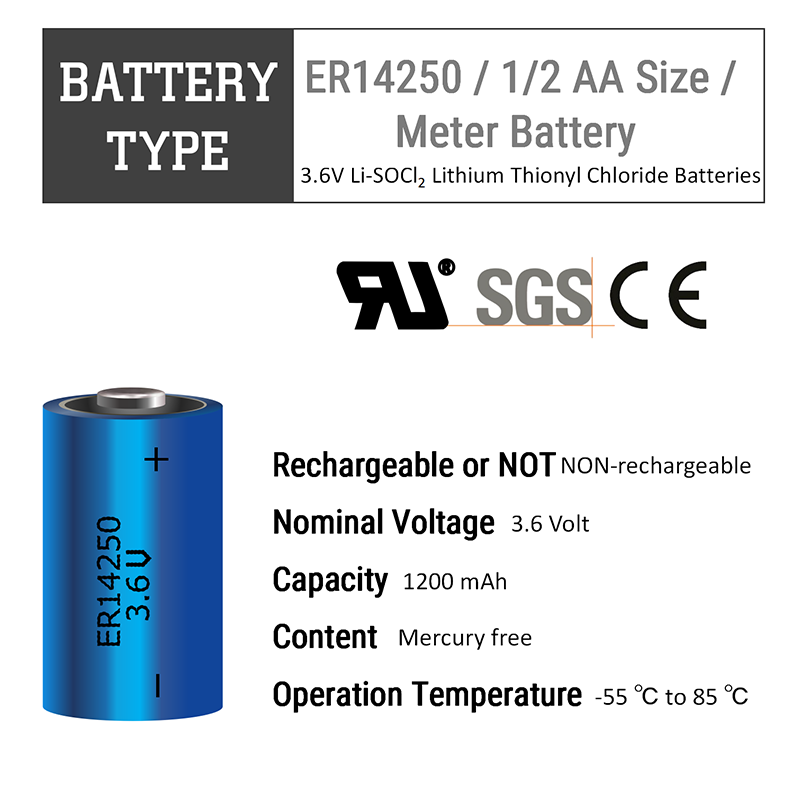 LiSOCl2 Battery 1/2AA 3.6v Lithium Battery ER14250 with Wires for Digital Tachograph