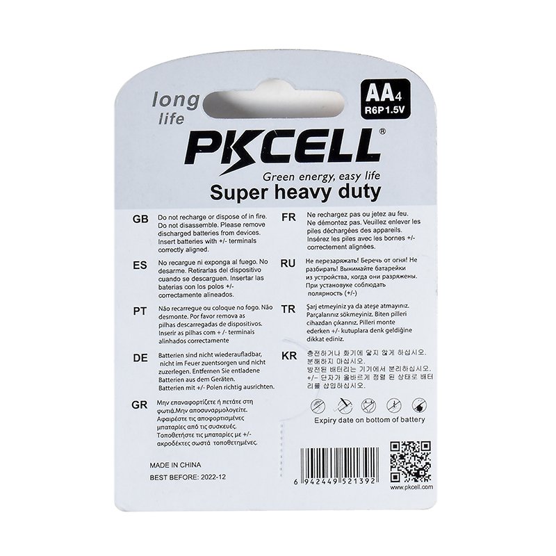 PKCELL brand or OEM non rechargeable dry cell battery aa size 1.5v r6p batteries