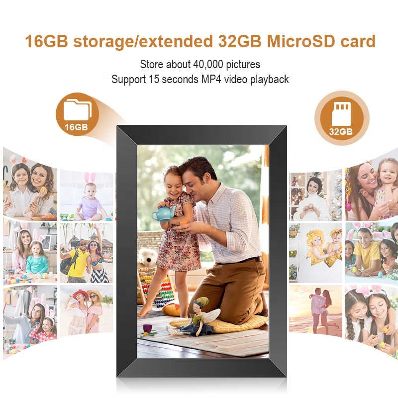 ODM/OEM WIFI 2.4G 16GB storage/extended 32GB SD card 10.1 Inch WIFI Digital Photo Wall Frame