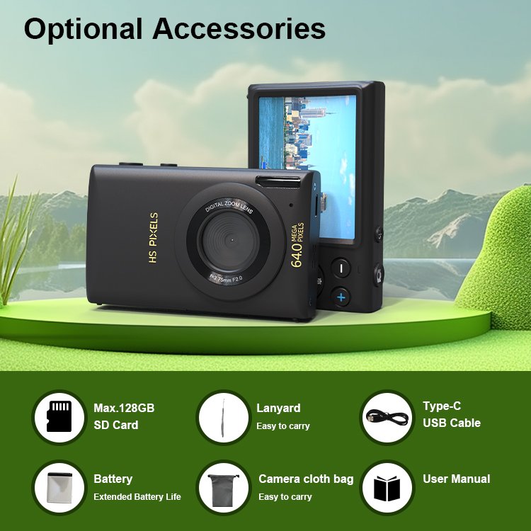 Portable Landscape 64 Megapixel Compact Camera Students Take Pictures With Small High-Definition Digital Beginner Camera
