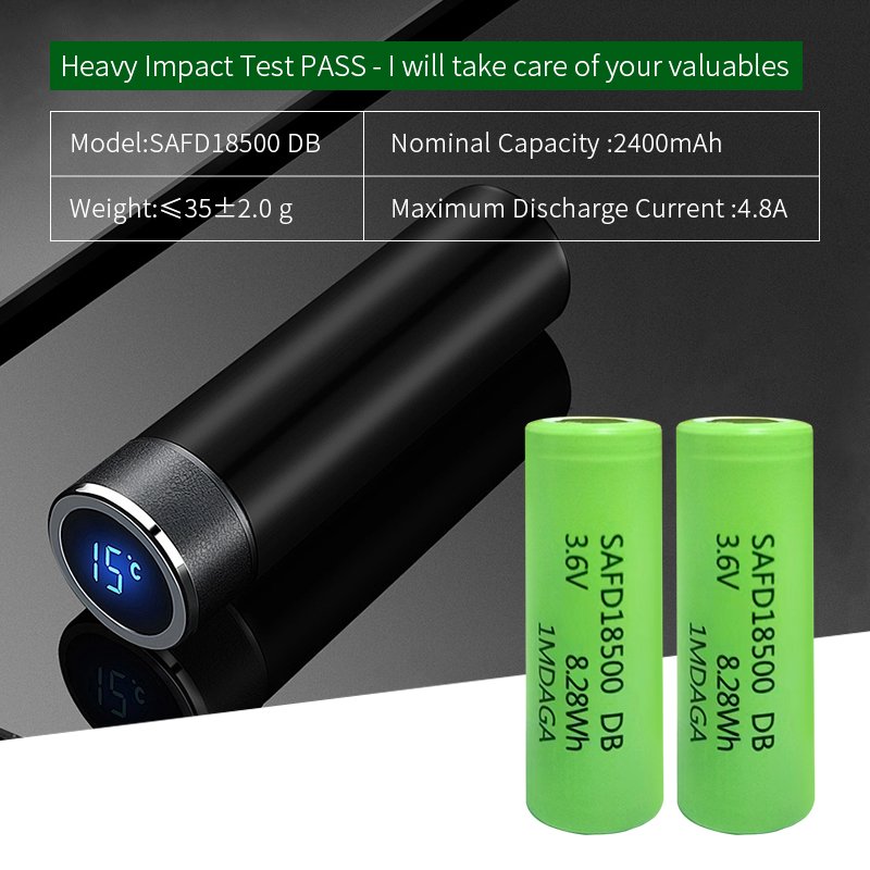 SAFD 18500DB 2400mAh 3.7v 3.6v Smart Charging 2.5v Cut-off Li ion Batteries for SLR camera desk lamp
