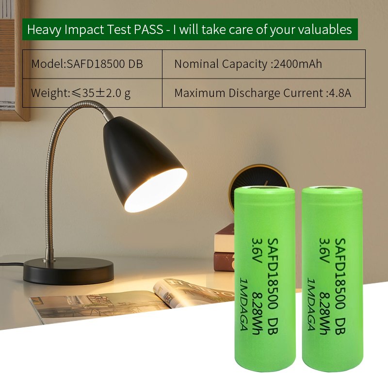 SAFD 18500DB 2400mAh 3.7v 3.6v Smart Charging 2.5v Cut-off Li ion Batteries for SLR camera desk lamp