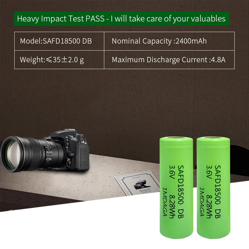 SAFD 18500DB 2400mAh 3.7v 3.6v Smart Charging 2.5v Cut-off Li ion Batteries for SLR camera desk lamp