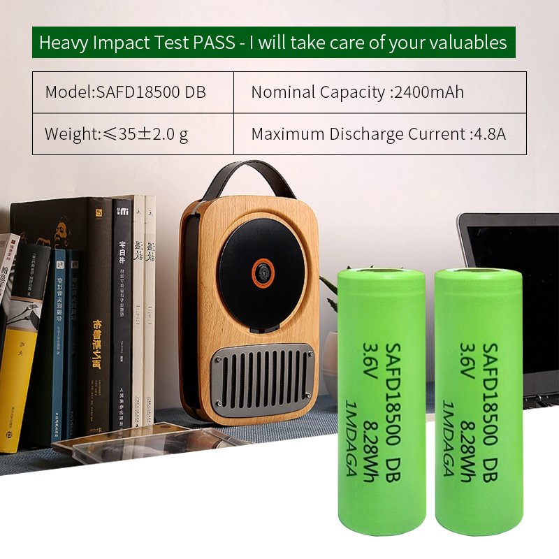 SAFD 18500DB 2400mAh 3.7v 3.6v Smart Charging 2.5v Cut-off Li ion Batteries for SLR camera desk lamp