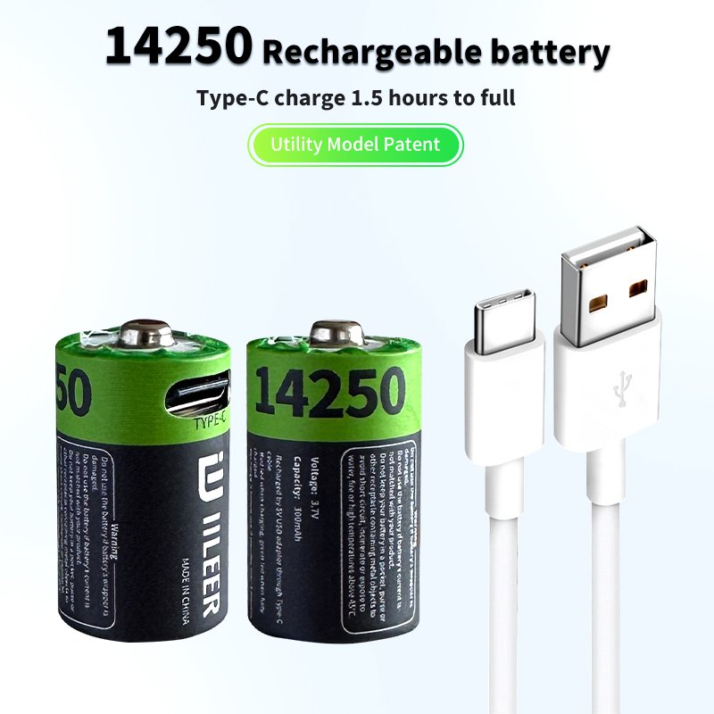 Good Quality 1036mWh 14250 Lithium Rechargeable Battery 3.7V 280mAh 1200 Cycles With Type C Port for Flashlight